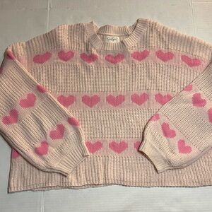 Jessica Simpson Cream Ribbed Sweater XL Oversized Love Hearts Pink